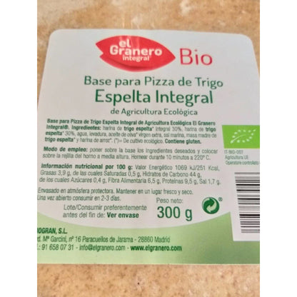 Base de Pizza de Espelta Integral Bio El Granero 2 unidades, 300 g