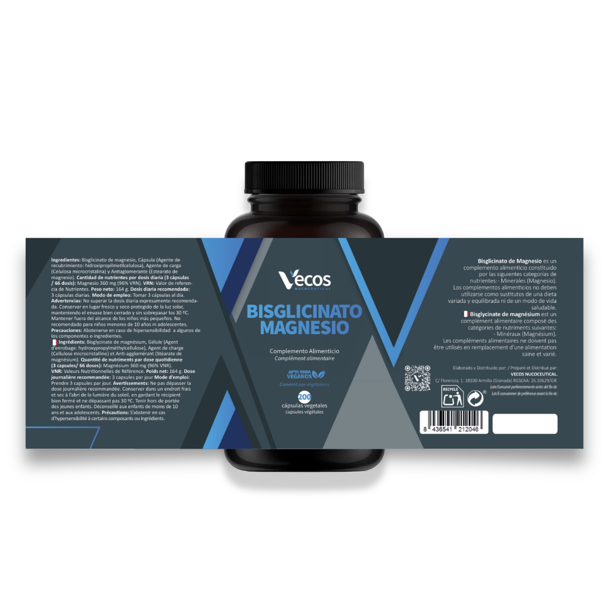 Bisglicinato de Magnesio 360 mg VECOS (200 cápsulas) | Función muscular y reducción del cansancio | Alta absorción_4