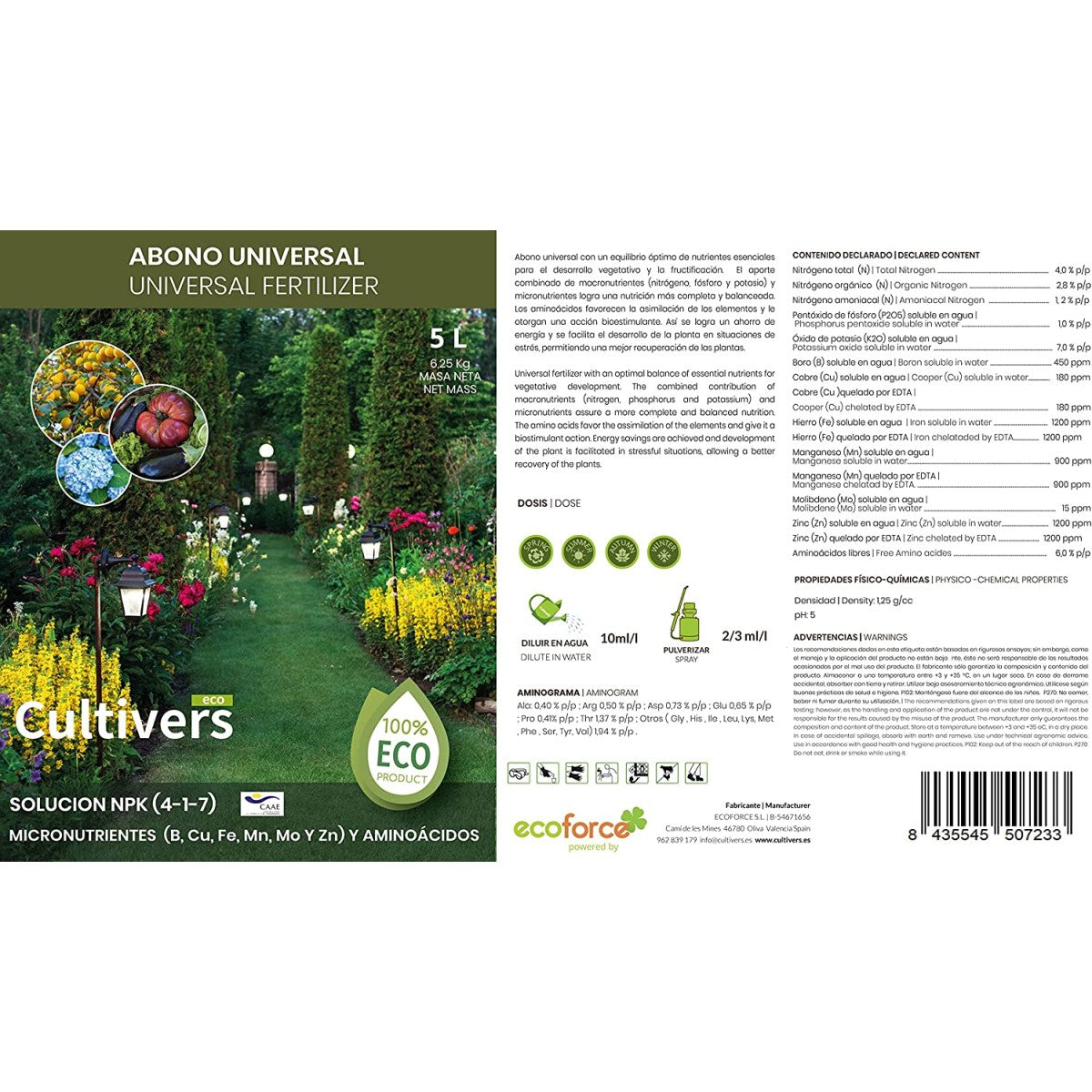 Fertilizante Plantas Universal Ecológico Cultivers 10 L_2