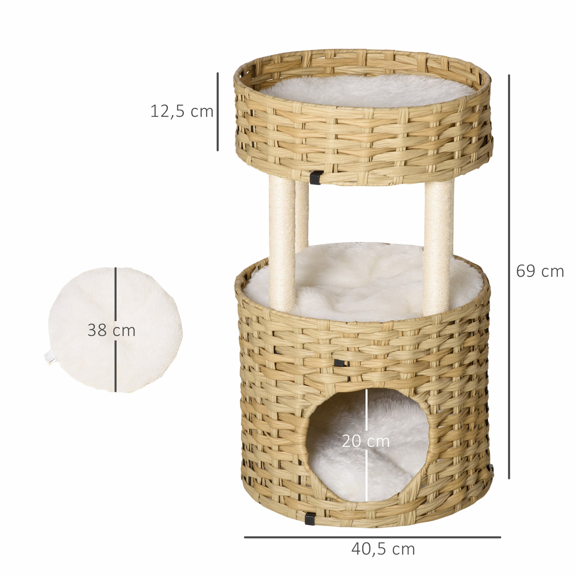 Pawhut Árbol Rascador Gatos De Ratán Con Cueva 2 Camas Postes De Sisal Y Cojines_2