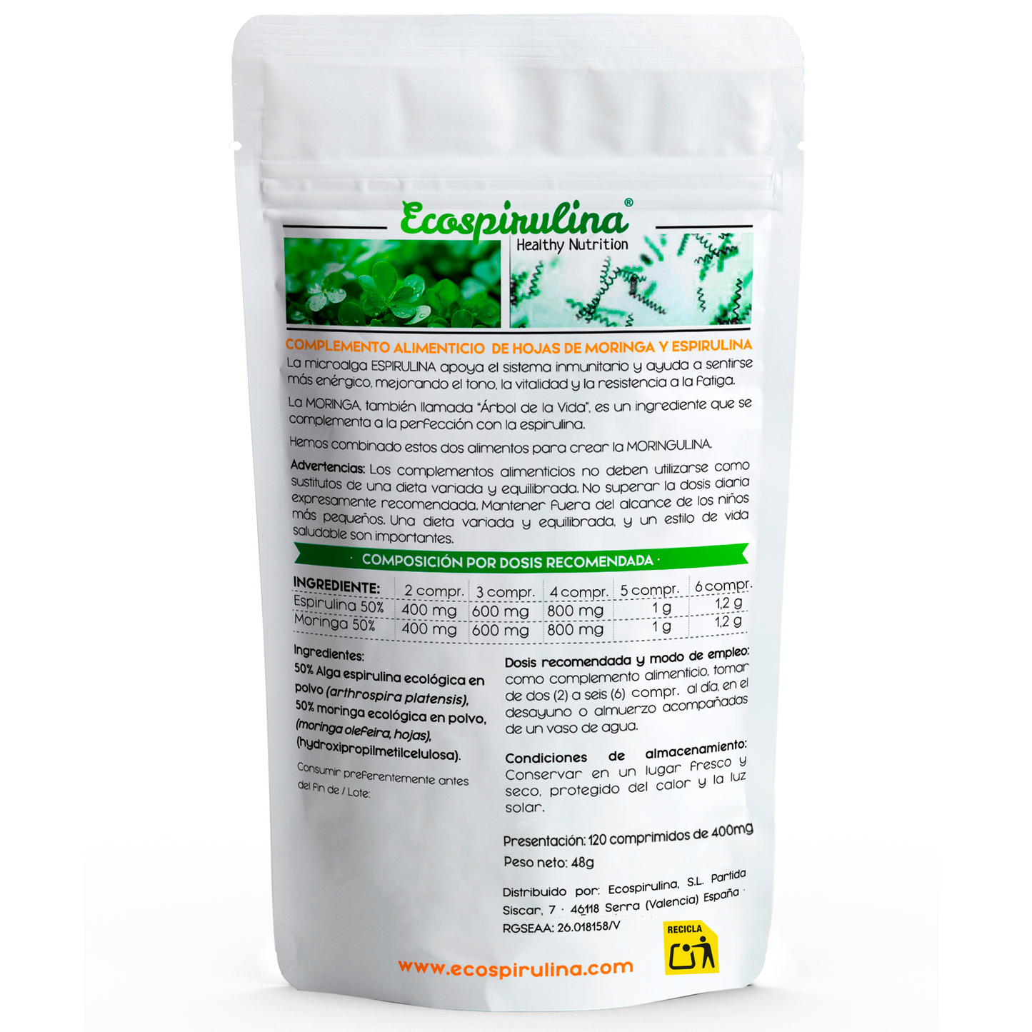 Moringa Y Espirulina Ecológicas En Comprimidos Ecospirulina 200 Comprimidos_1