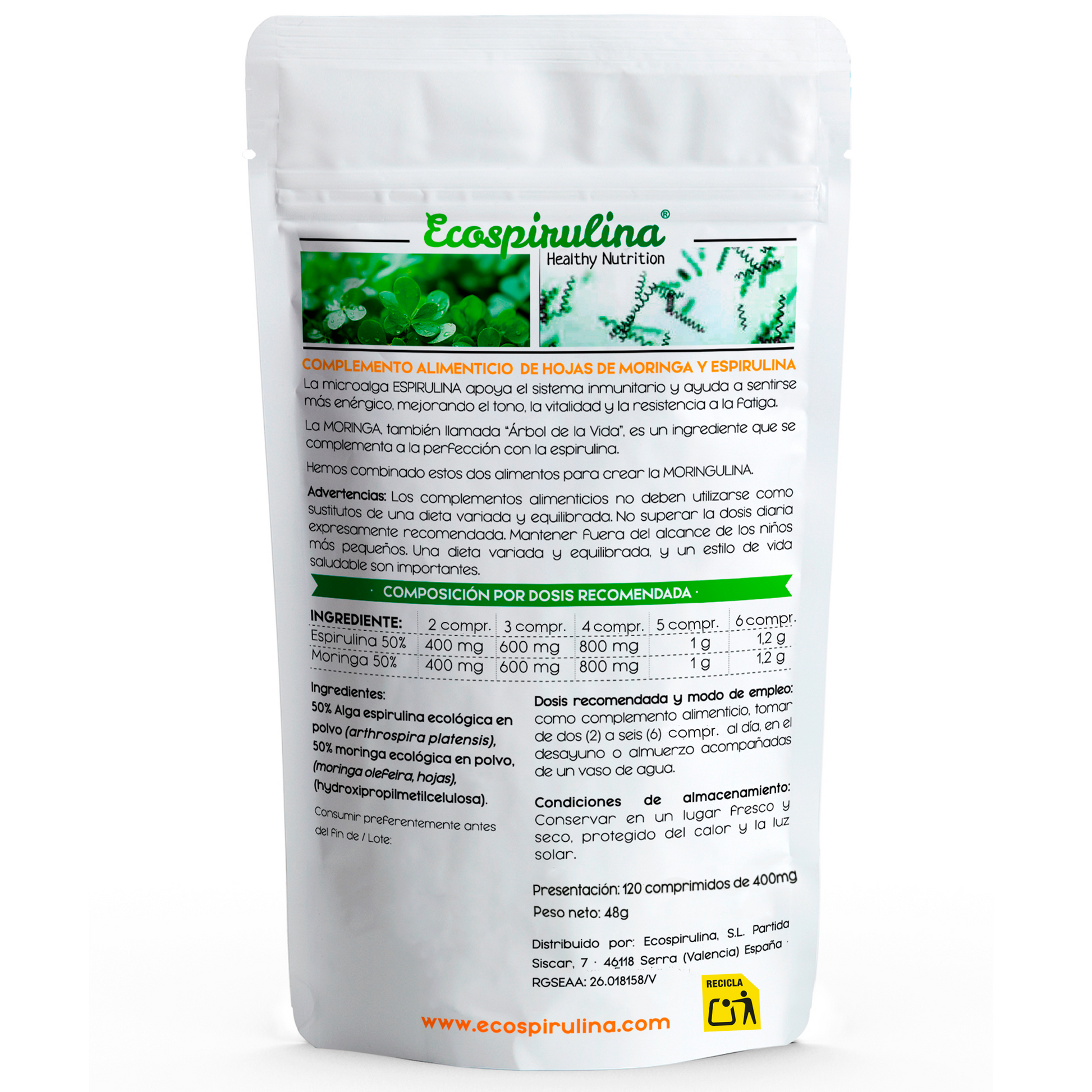 Moringa Y Espirulina Ecológicas En Comprimidos Ecospirulina 200 Comprimidos_1
