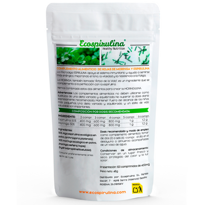 Moringa Y Espirulina Ecológicas En Comprimidos Ecospirulina 200 Comprimidos_1