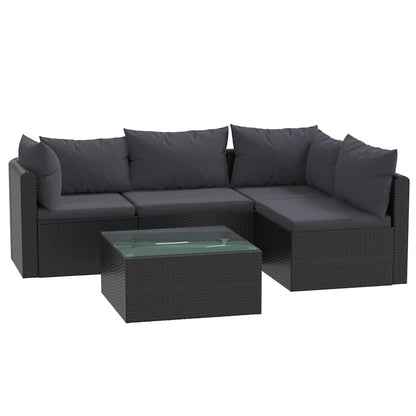 Vidaxl Set Muebles De Jardín 5 Piezas Y Cojines Ratán Sintético Negro_0