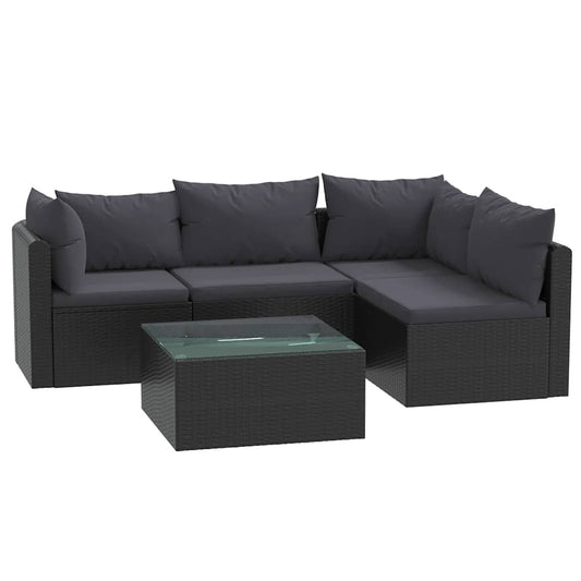 Vidaxl Set Muebles De Jardín 5 Piezas Y Cojines Ratán Sintético Negro_0