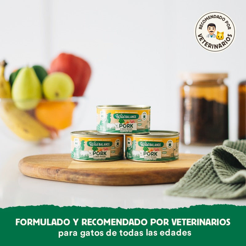 Ração para gatos Wild Balance Pork and Vegetable BARF, embalagem de 6 unidades de 120 g