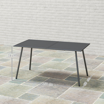 Outsunny Mesa Jardín Exterior Rectangular De Acero 150x80x74 Cm Gris Oscuro_2