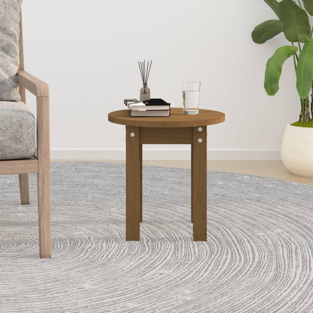 Mesa De Centro De Madera Maciza De Pino Marrón Miel Ø35x35 Cm_1