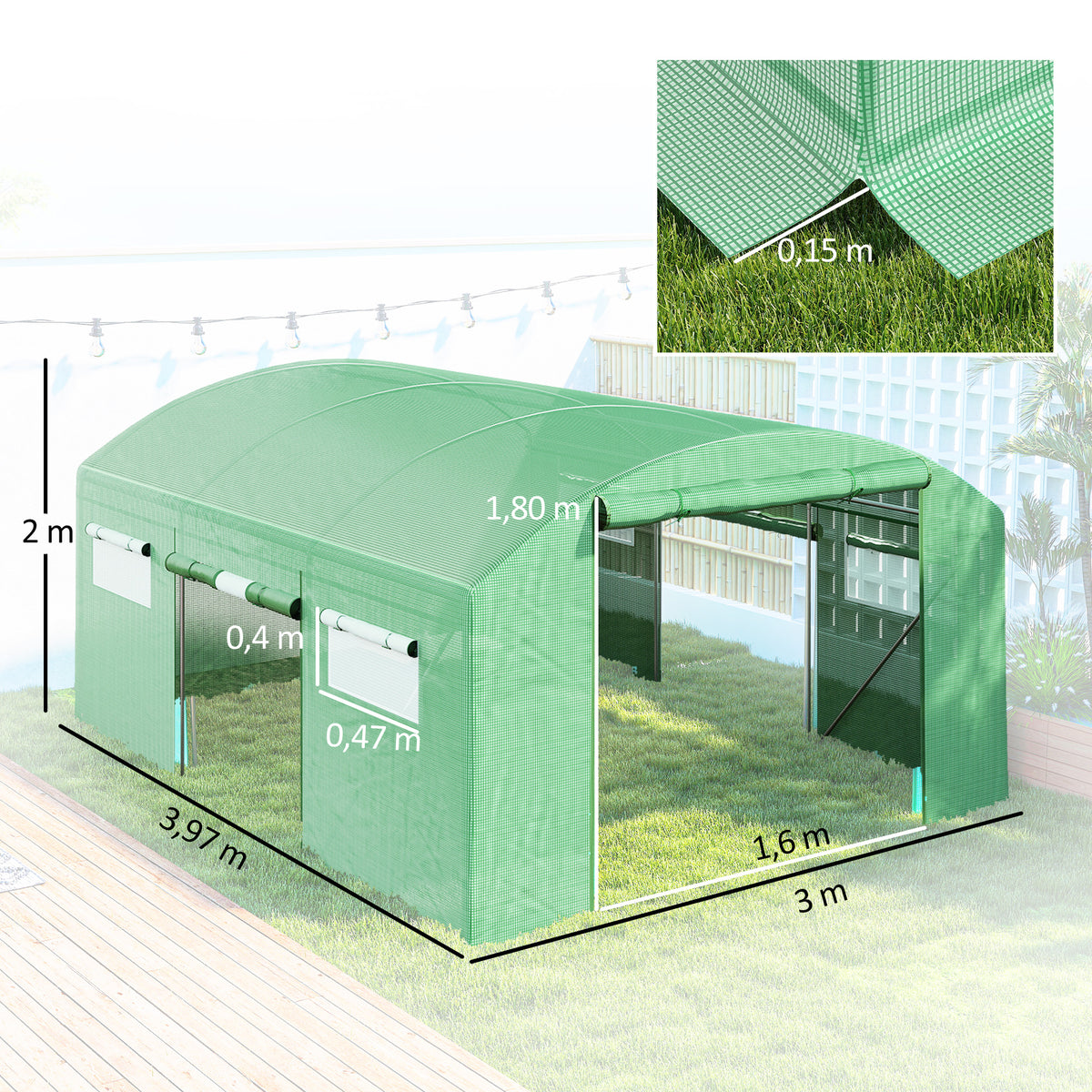 Invernadero De Túnel Outsunny Pe, Acero Galvanizado Verde 397x300x200 Cm 84h-219v01gn_2