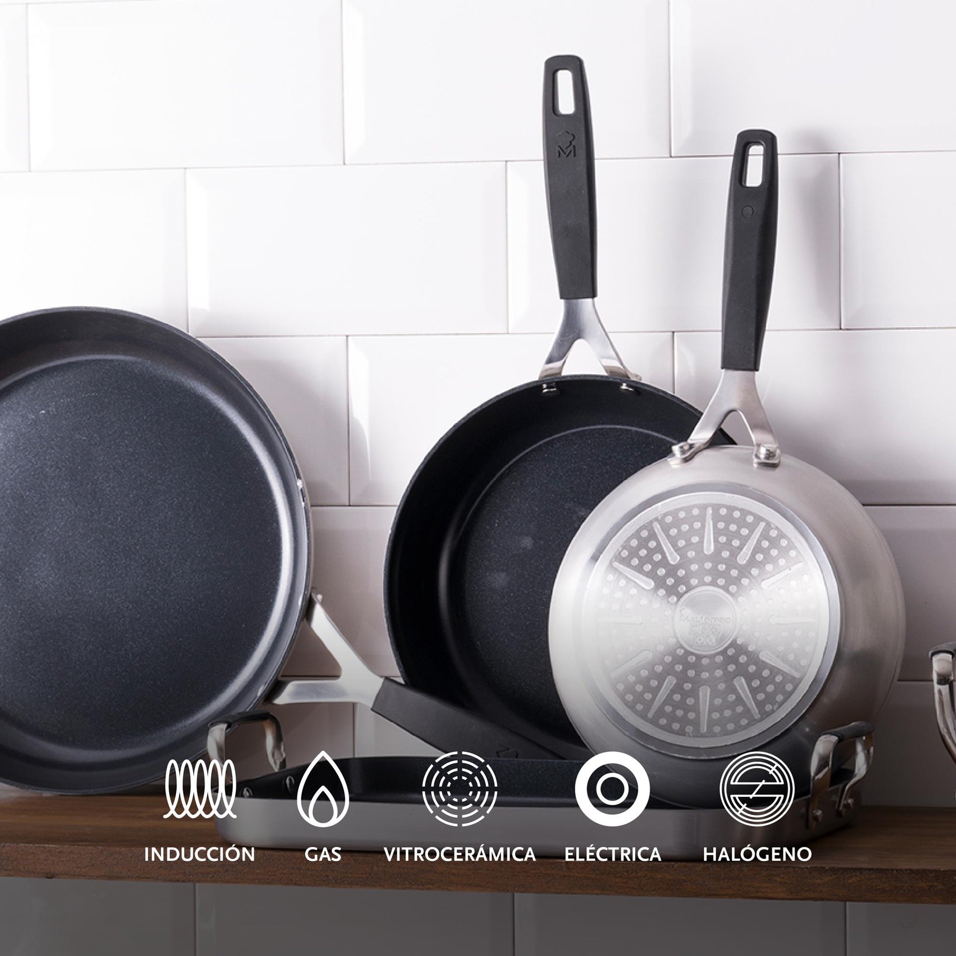 Juego De 3 Sartenes Ø20ø24ø28cm Y Wok Ø28cm En Aluminio Forjado + 4 Protectores Smart Masterpro_2