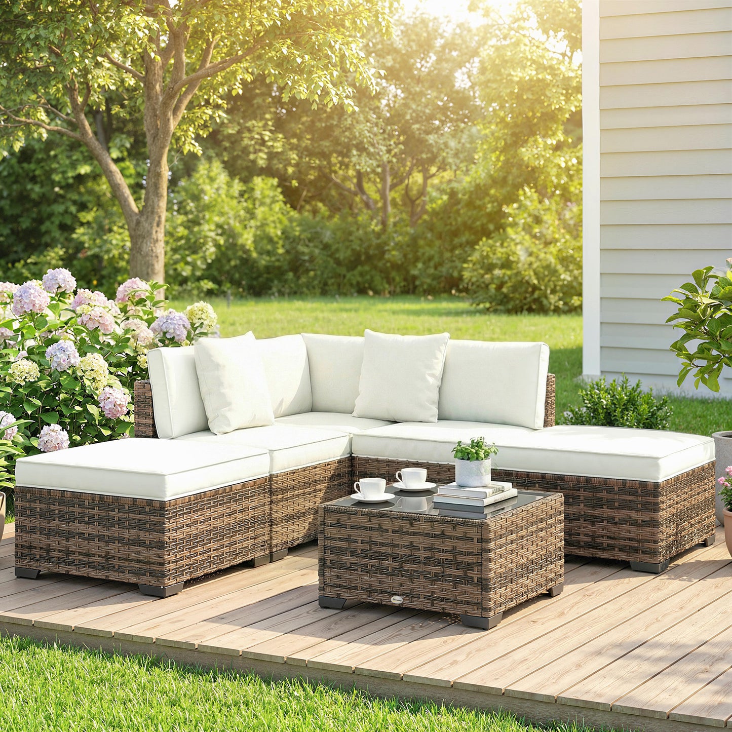 Outsunny Conjunto Muebles Jardín Exterior De Ratán 6 Piezas Cojines Amarillo_1