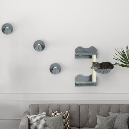 Pawhut Juego De Estanterías Para Gatos De Pared De 4 Piezas Gris_4