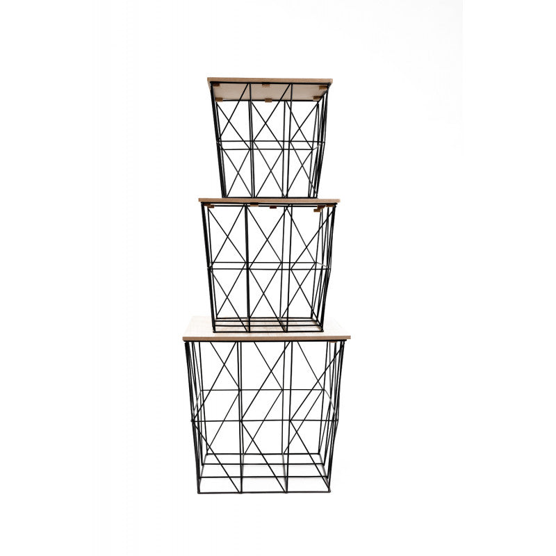 Mesa Auxiliar Cuadrada De Metal Industrial Con Almacenaje Incorporado S/m/l (juego De 3) - Muebles De Salón_2