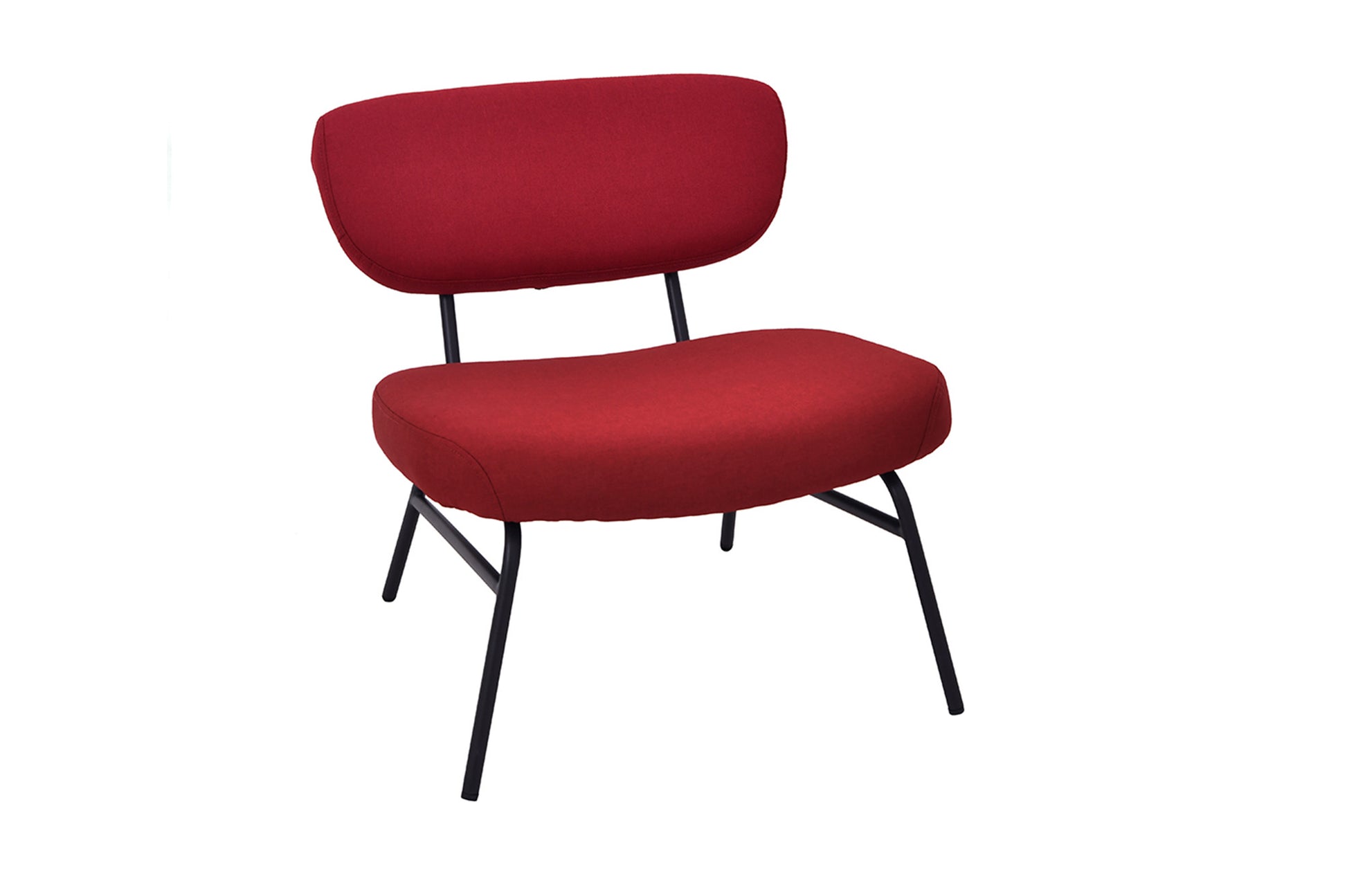 Sillón Relax Asiento Bajo Salón Dormitorio Tela Burdeos Rojo Industrial Pata Metal Negro Vintage 66x65x67,5cm- Muebles De Salón_1