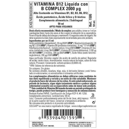 Vitamina B12 líquida sublingual, 59 ml de 2000 mcg