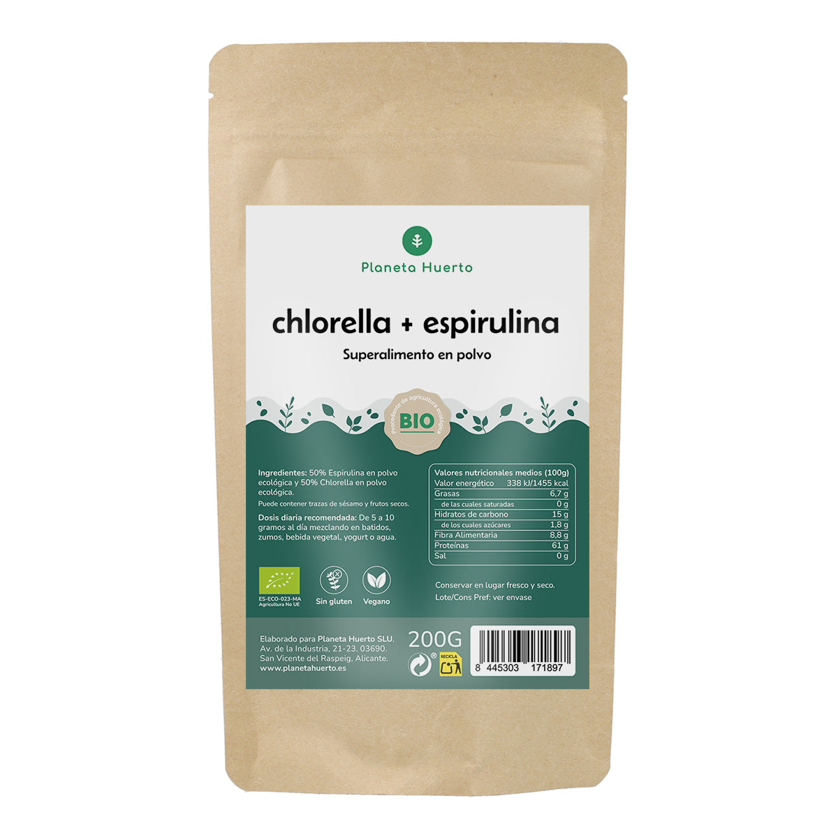 Clorela + Spirulina em pó Planeta Huerto 200 g