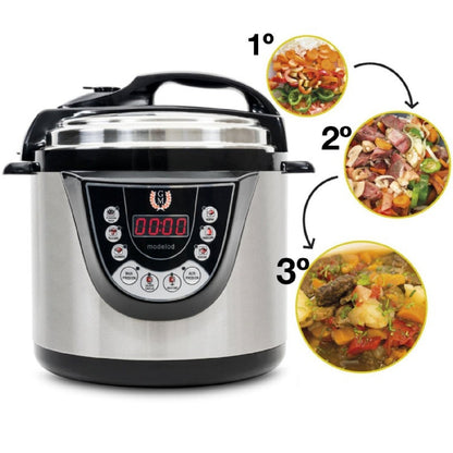 Olla Electrica A Presión Programable Olla Gm Modelo D. 1000 W, Multifunción, 9 Menús, Función Freír, Capacidad De 6l, 90 Kpa, Guiado Por Voz, Progra_0