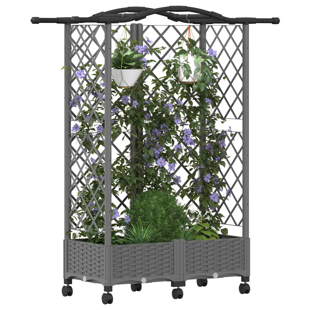Cama Elevada Con Trellis Y Techo Gris Claro 124 X 40 X 129 Cm_2