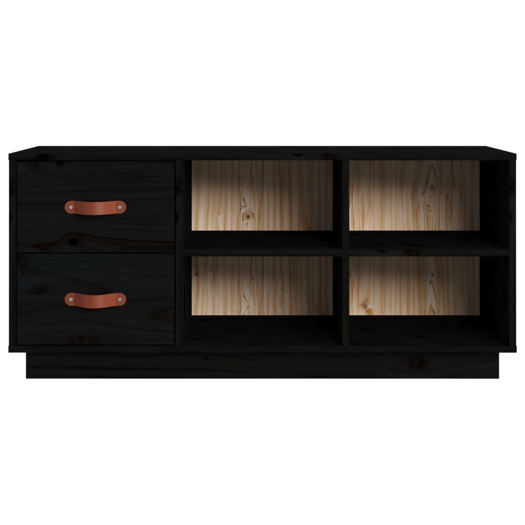 Banco Zapatero Madera Maciza De Pino Negro 100x34x45 Cm / Vetonek_3