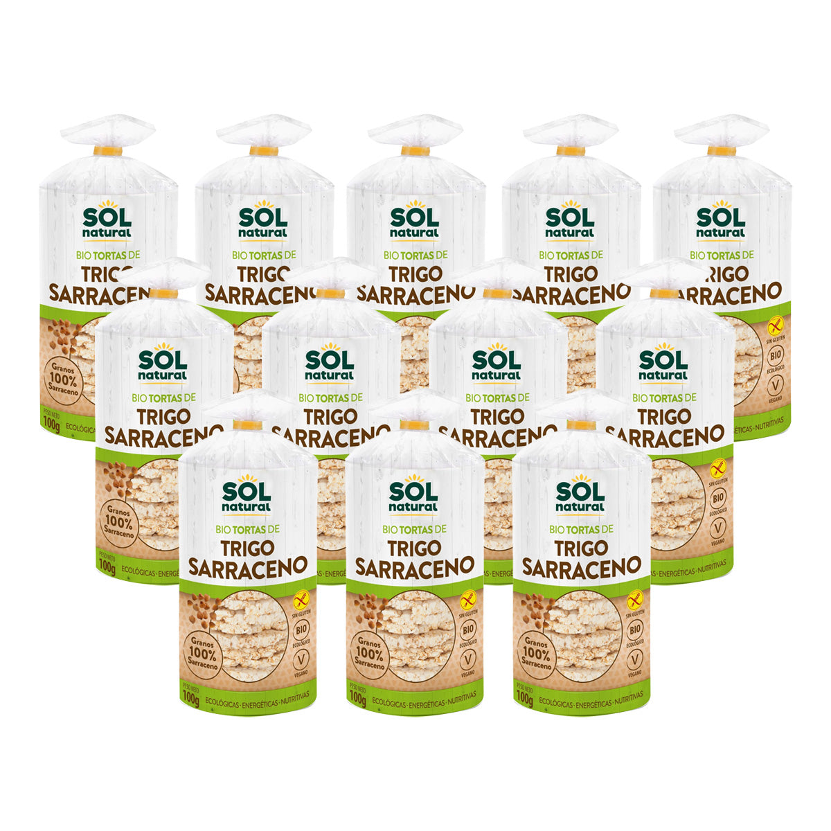 Pack 12x Tortitas de Trigo-Sarraceno Bio Sem Glúten Sol Natural 100 g