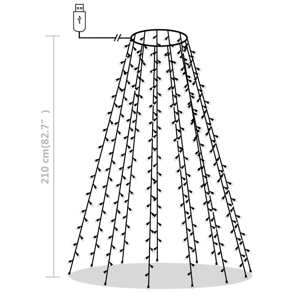 Vidaxl Red De Luces Para Árbol De Navidad 210 Led Blanco Cálido 210 Cm_2