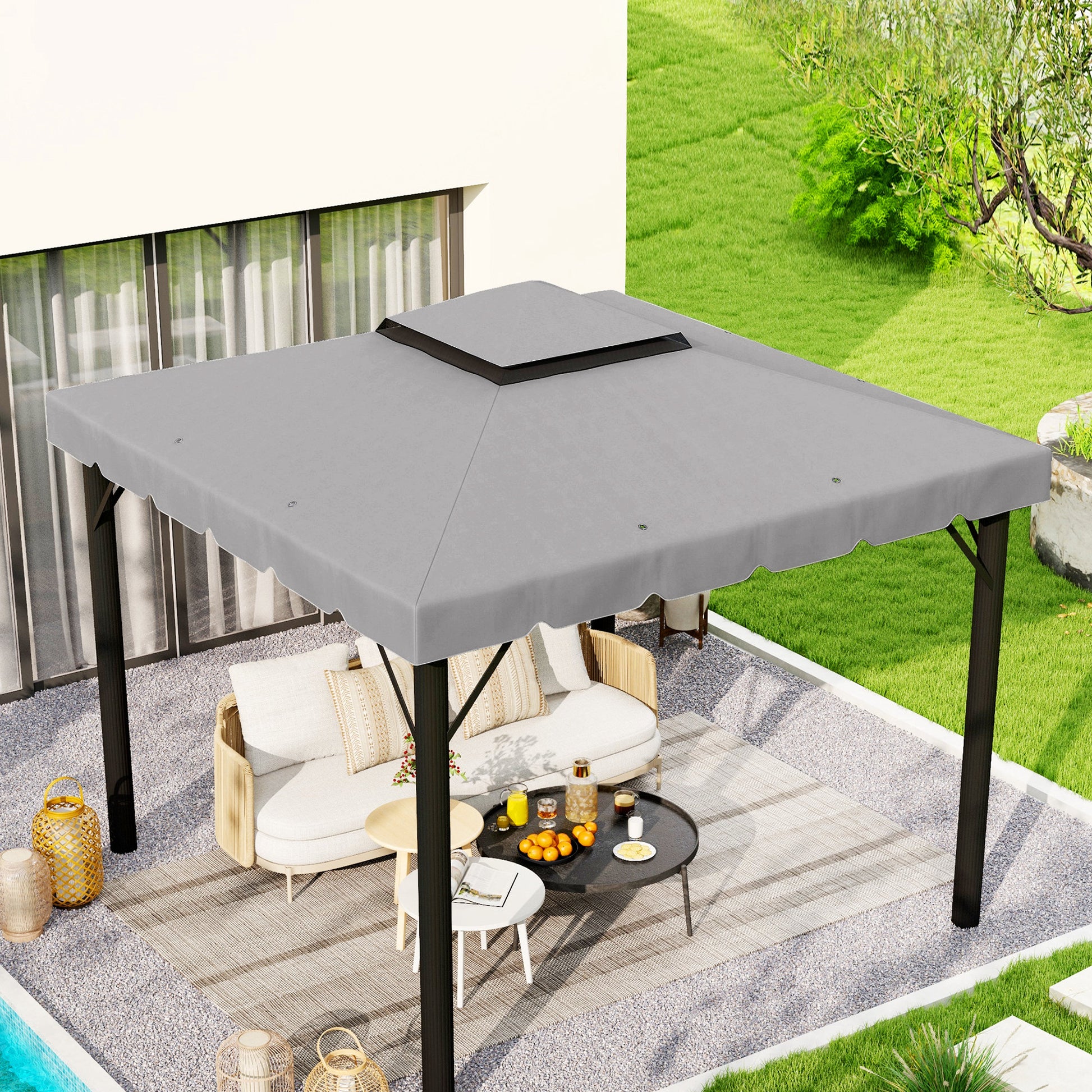 Outsunny Techo De Repuesto Para Cenador 3x3 M Con Techo Doble Gris Claro_1