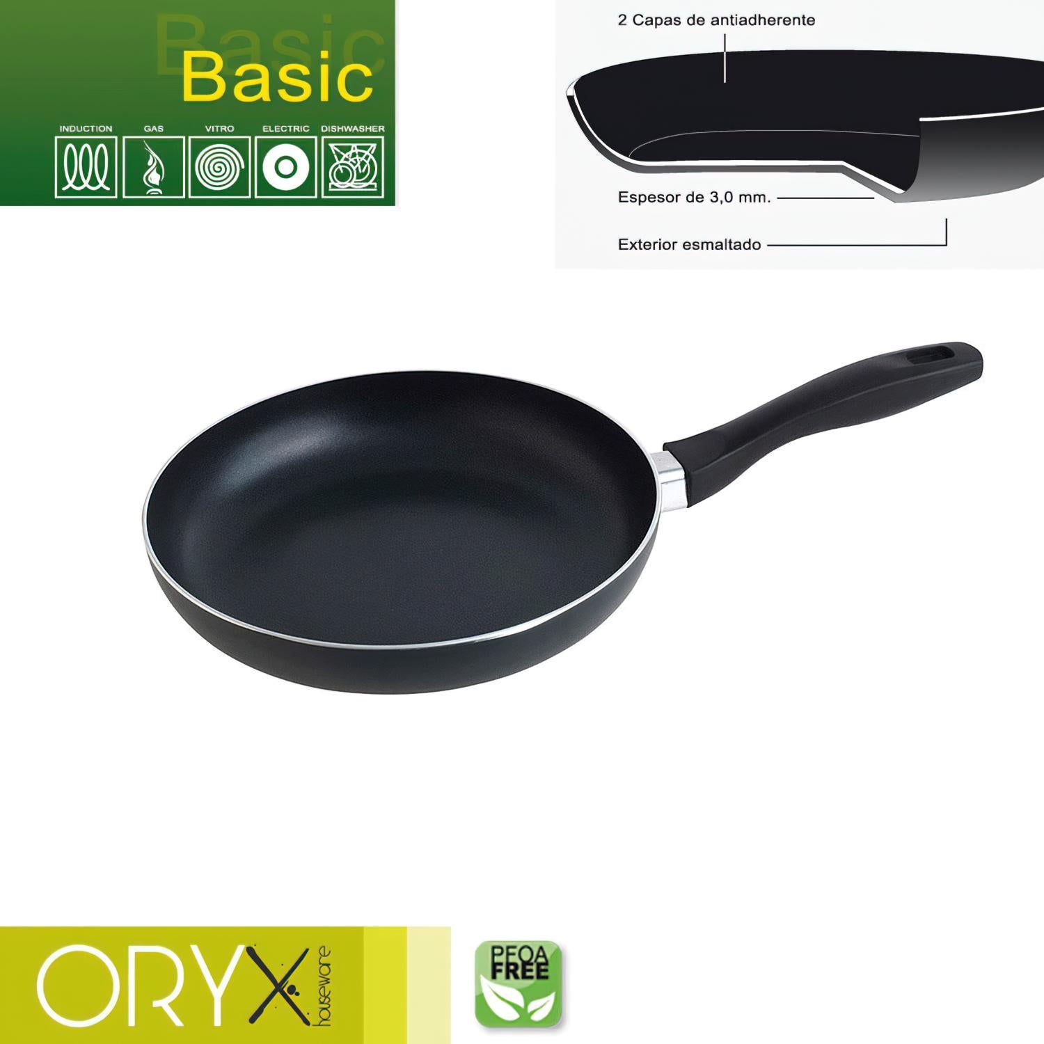 Oryx Sartén Aluminio Antiadherente Basic, Alta Resistencia, Apta Inducción, Libre Pfoa, Diámetro 24 Cm, Espesor 3 Mm.