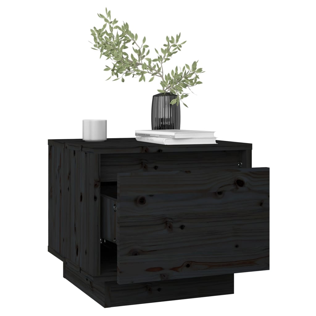 Mesitas De Noche 2 Uds Madera Maciza De Pino Negro 35x34x32 Cm_2
