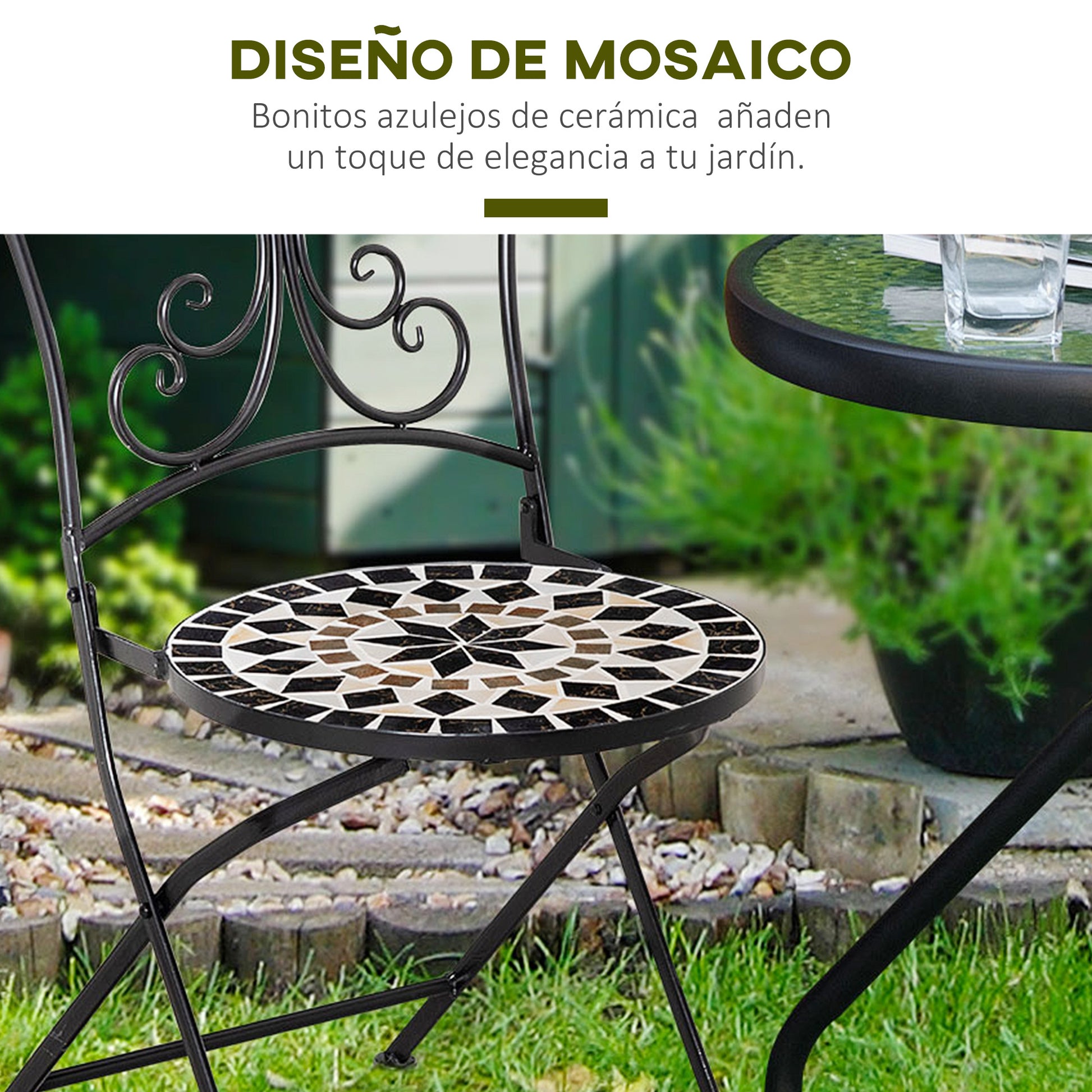Outsunny Set De 2 Sillas De Jardín Plegables Con Mosaico Cerámico 40x50x92 Cm_5