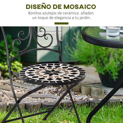 Outsunny Set De 2 Sillas De Jardín Plegables Con Mosaico Cerámico 40x50x92 Cm_5