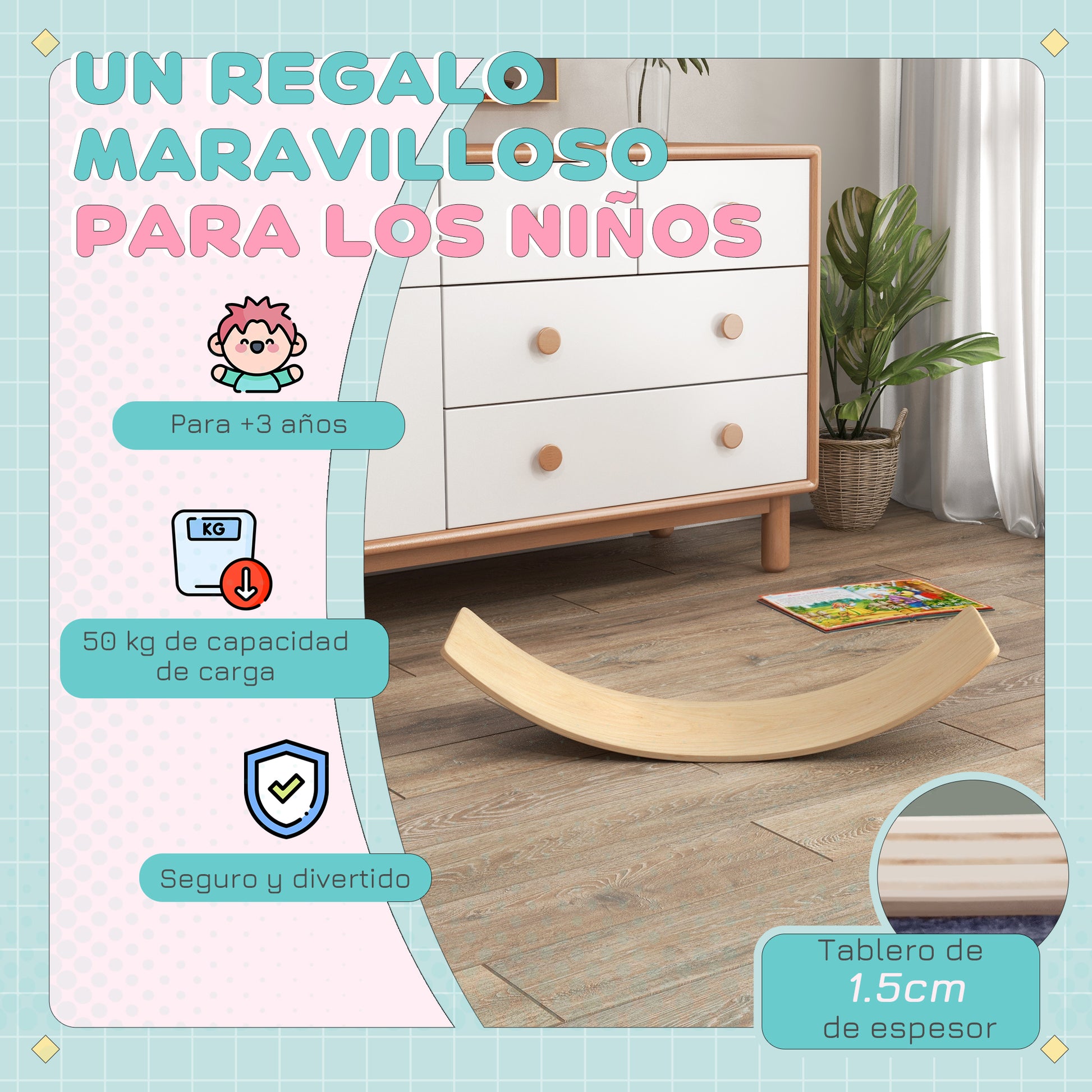 Aiyaplay Tabla De Equilibrio Para Niños Carga 50 Kg 90x29x19 Cm Natural_5