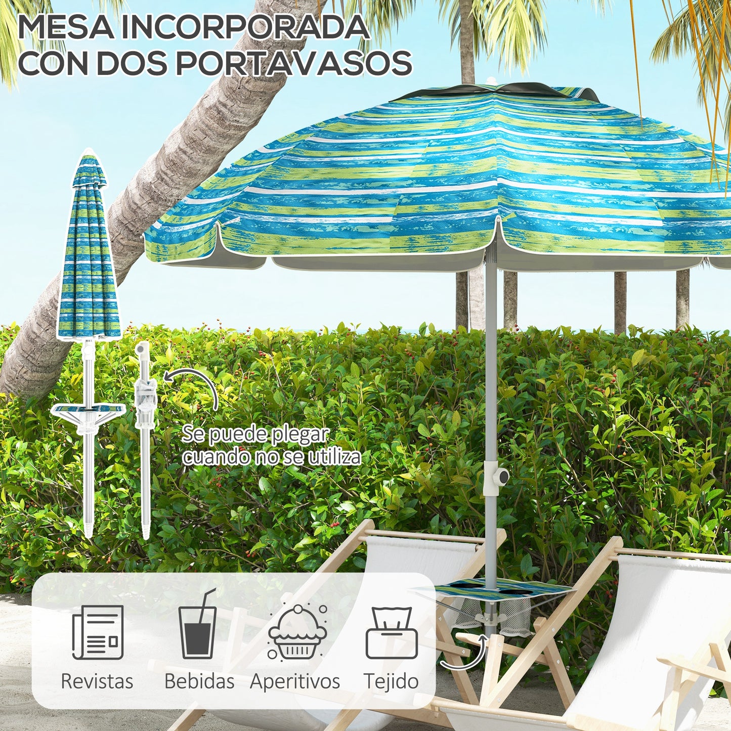 Outsunny Sombrilla De Playa Ø190x215 Cm Con Altura Ajustable Multicolor_5