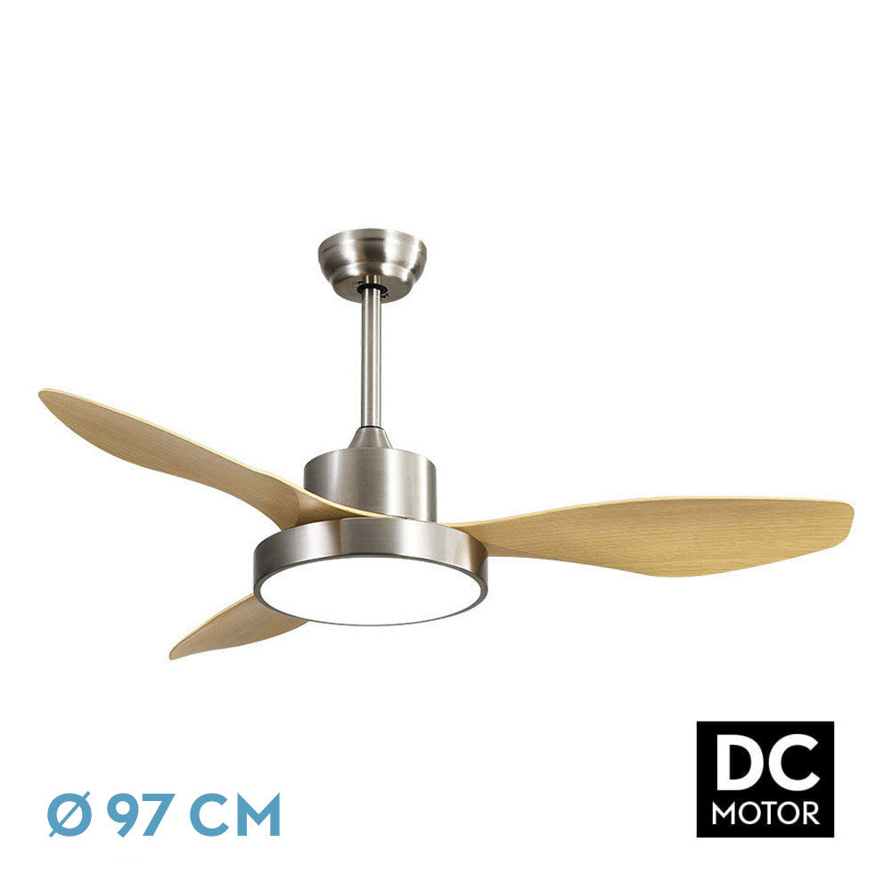 Ventilador Dc Hayate 24w 2650lm Niquel/haya 3aspas 6vel 97d 3000-4000-6000k Remoto,memoria Y Temporizador_0