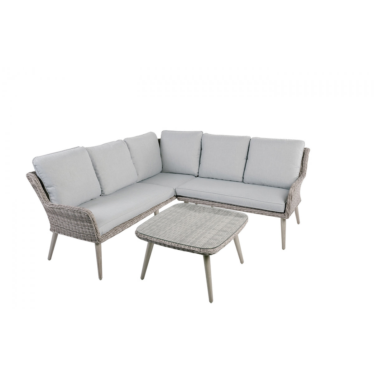 Conjunto De Jardín Esquinero Havana Para 6 Personas En Resina Redonda Beige Gris Y Aluminio 2 Sofás + 1 Mesa De Centro - Muebles De Jardín_0