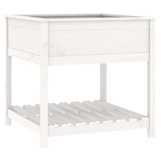 Jardinera Con Estante Madera Maciza Pino Blanca 82,5x82,5x81 Cm_0