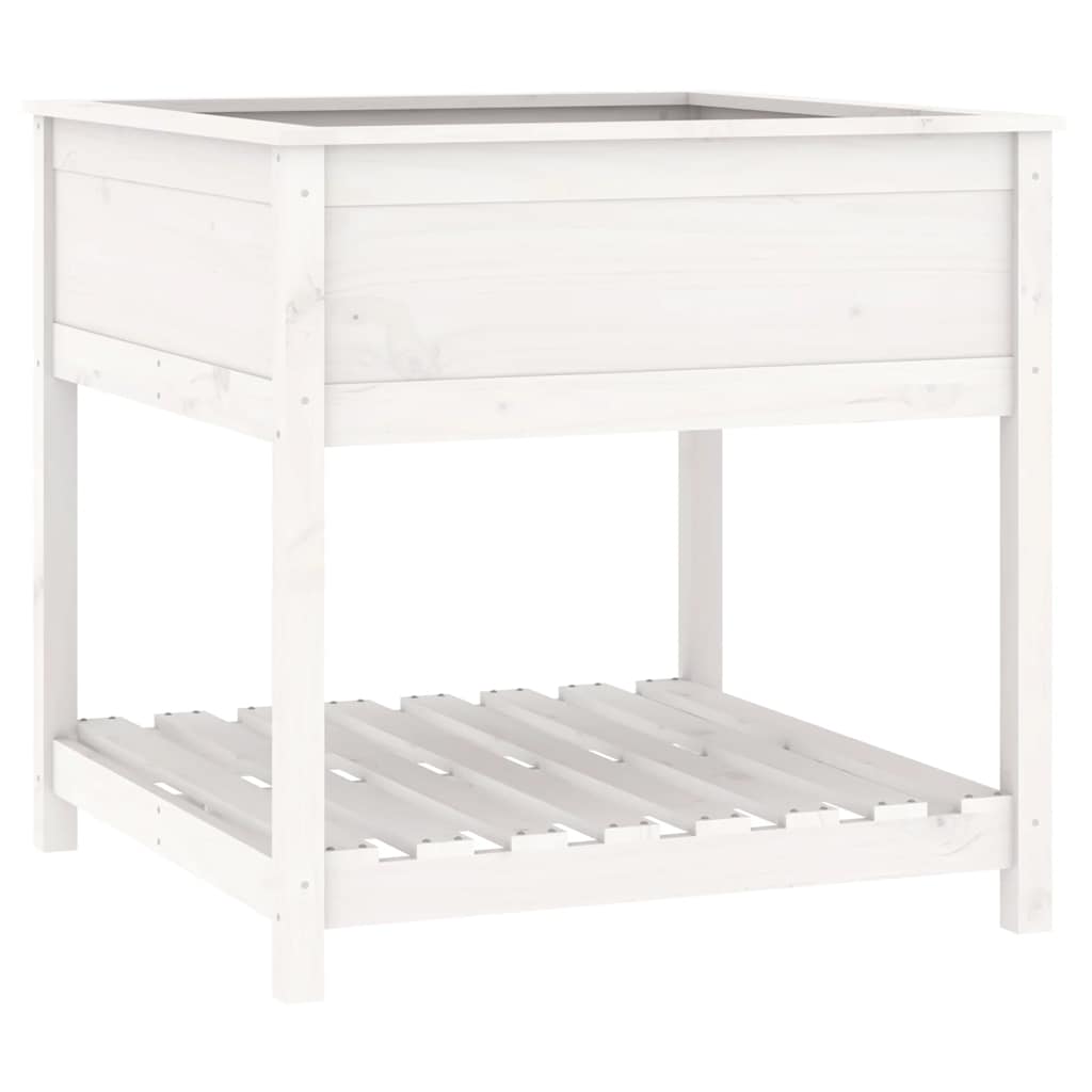 Jardinera Con Estante Madera Maciza Pino Blanca 82,5x82,5x81 Cm_0