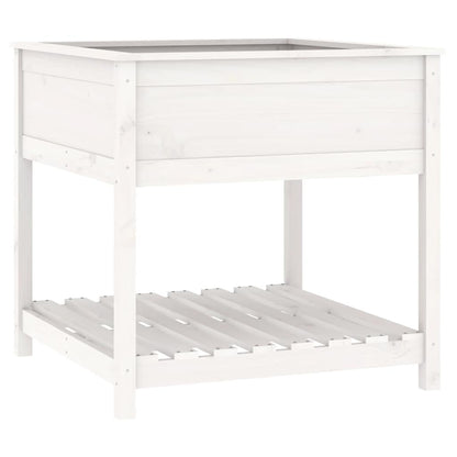 Jardinera Con Estante Madera Maciza Pino Blanca 82,5x82,5x81 Cm_0