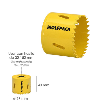 Corona Sierra Bimetal Ø 57 Mm. Templado Termico, Base Reforzada. Corona Madera, Broca Agujeros Madera, Acero, Hierro, Plasticos