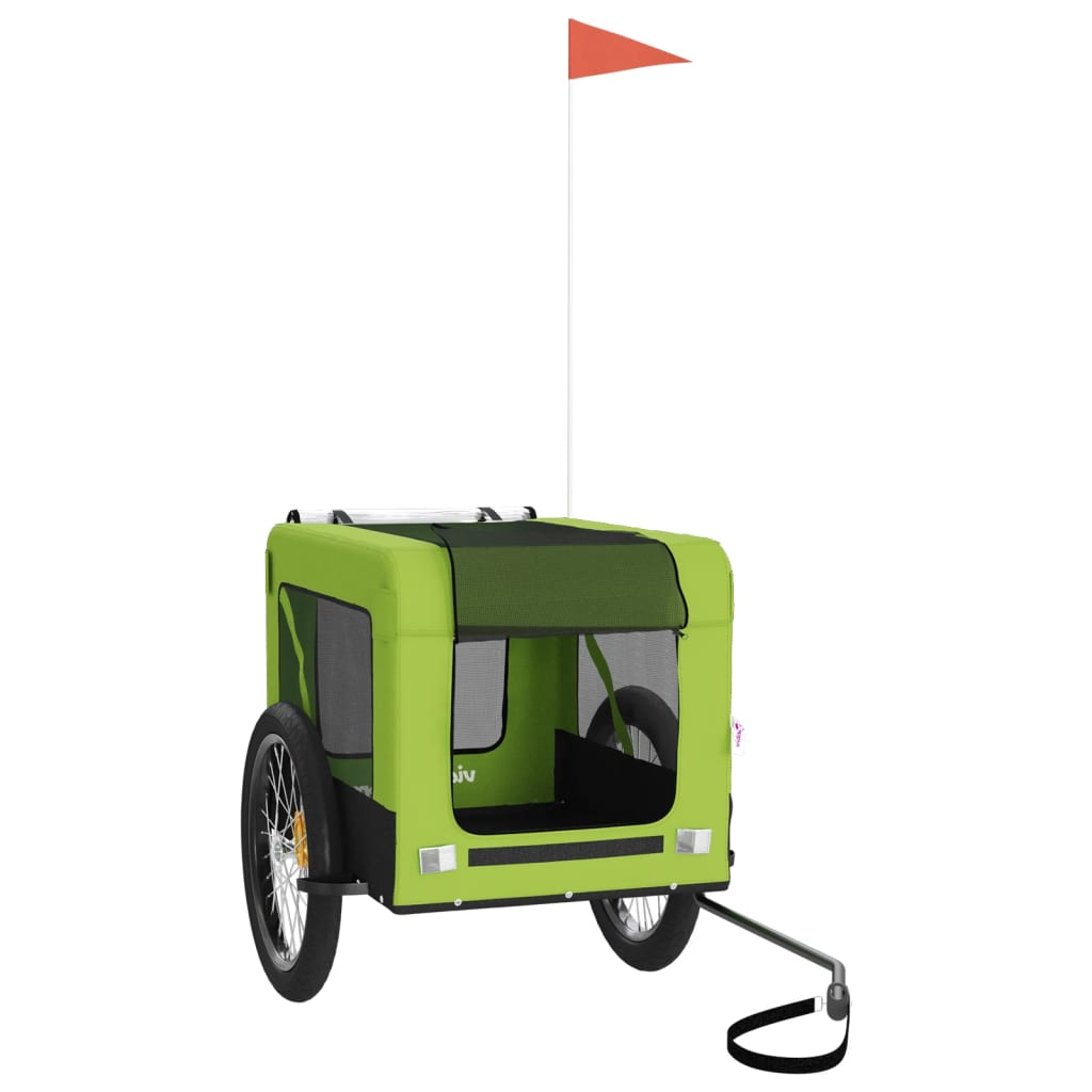 Remolque De Bicicleta Mascotas Hierro Tela Oxford Verde Negro_0