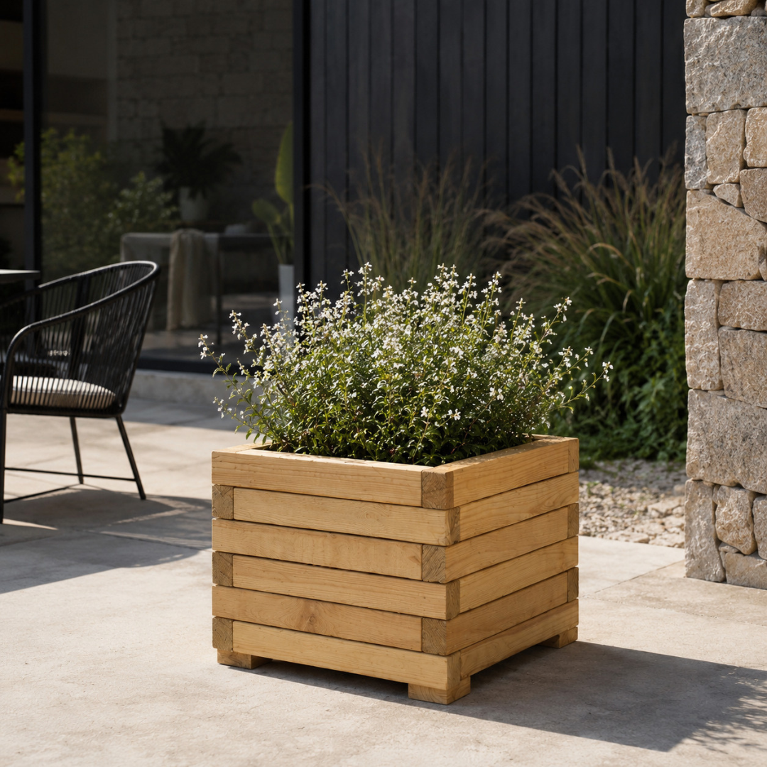 Jardinera Cuadrada De Madera De Pino Tratada Exterior Con Malla Geotextil 45x45x34 Cm 38 L_2