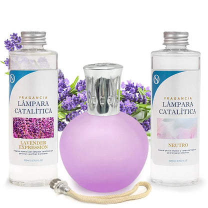 Pack Lámpara Catalítica Fucsia Mate + Fragancia Lavender Expression 200ml + Limpiador Neutro 200ml + Mecha Repuesto_0