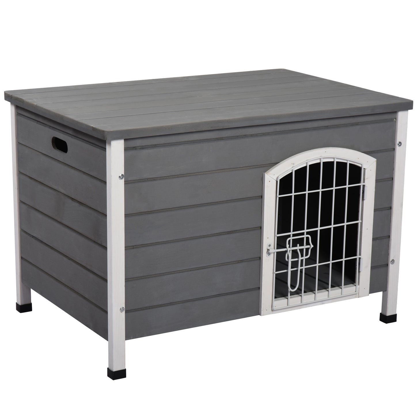 Pawhut Caseta Perros De Madera Con Puerta De Alambre Y Cerradura 80x55x53,5 Cm_0