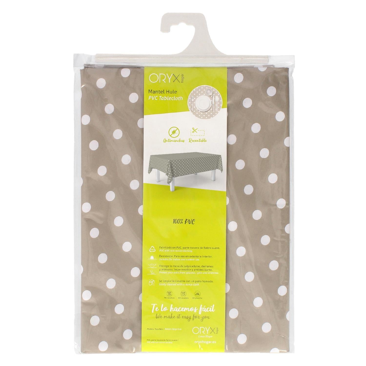 Mantel Hule Rectangular Topos Beige Impermeable Antimanchas Pvc 140x250 Cm.  Recortable Uso Interior Y Exterior_2