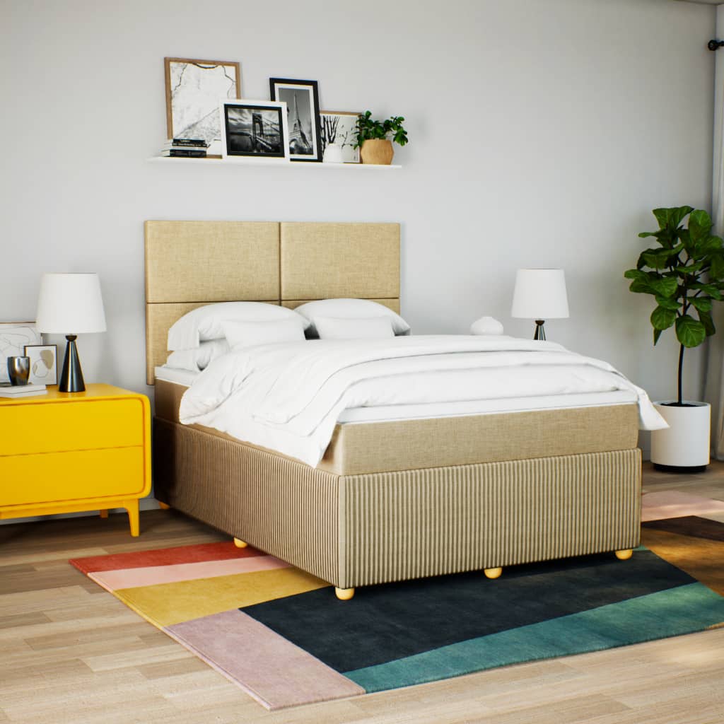 Cama Box Spring Con Colchón Tela Color Crema 160x200 Cm / Vetonek_3