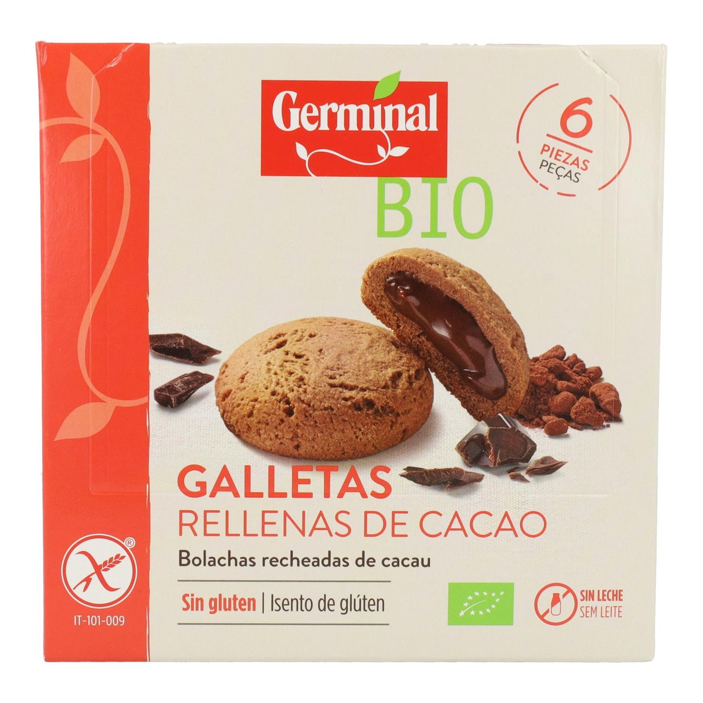 Bolachas sem glúten recheadas com creme de cacau Germinal Bio, 200 gr