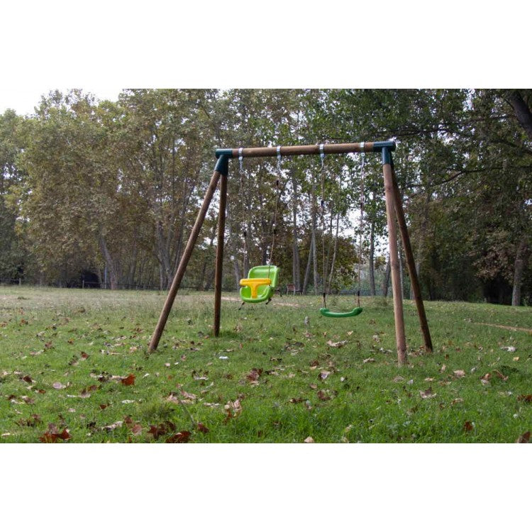 Columpio Doble De Madera Redonda Masgames Kibo Xl + Asiento Bebe._3