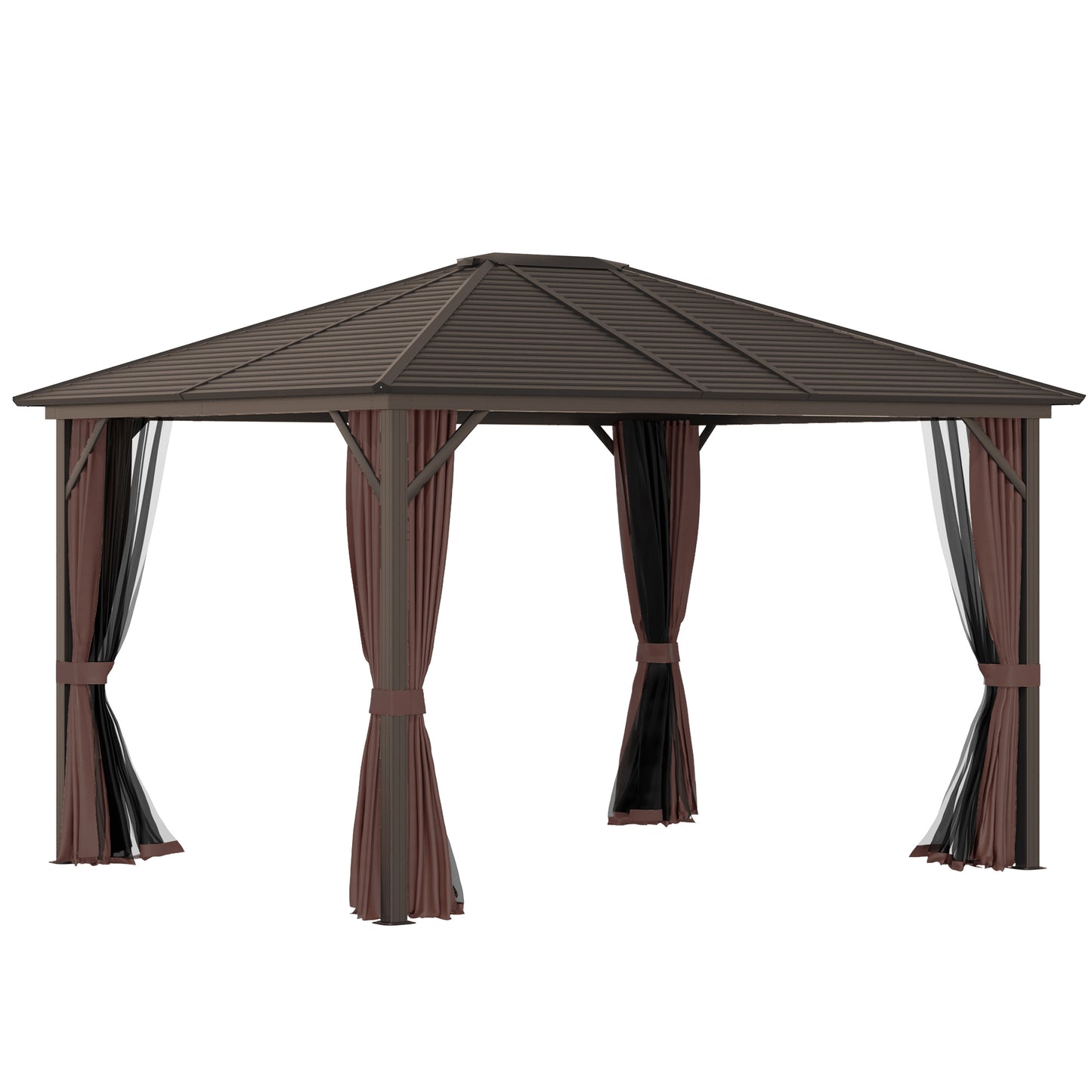 Outsunny Cenador Con Techo Carpa De Jardín Con Laterales Y Mosquitera Marrón_0