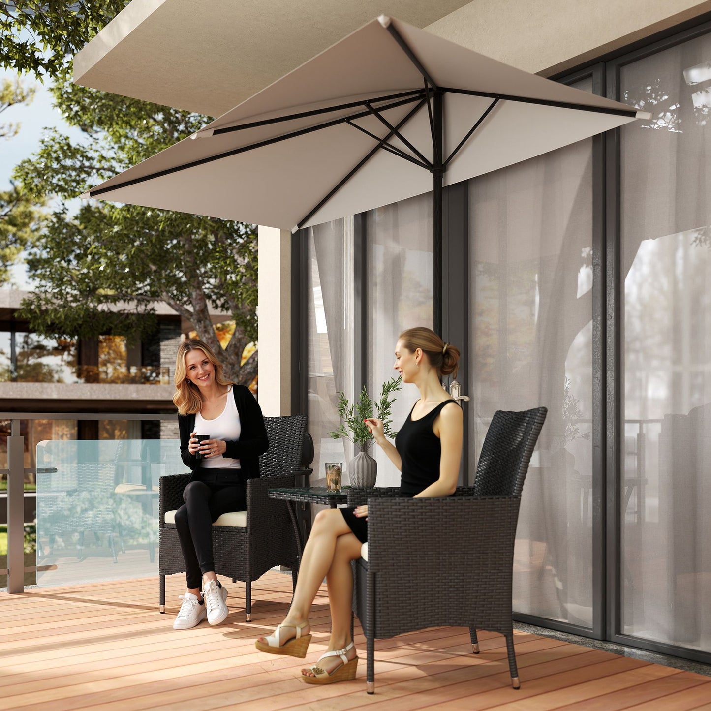 Outsunny Media Sombrilla 230x130x245 Cm Parasol De Pared Con Manivela Crema_4
