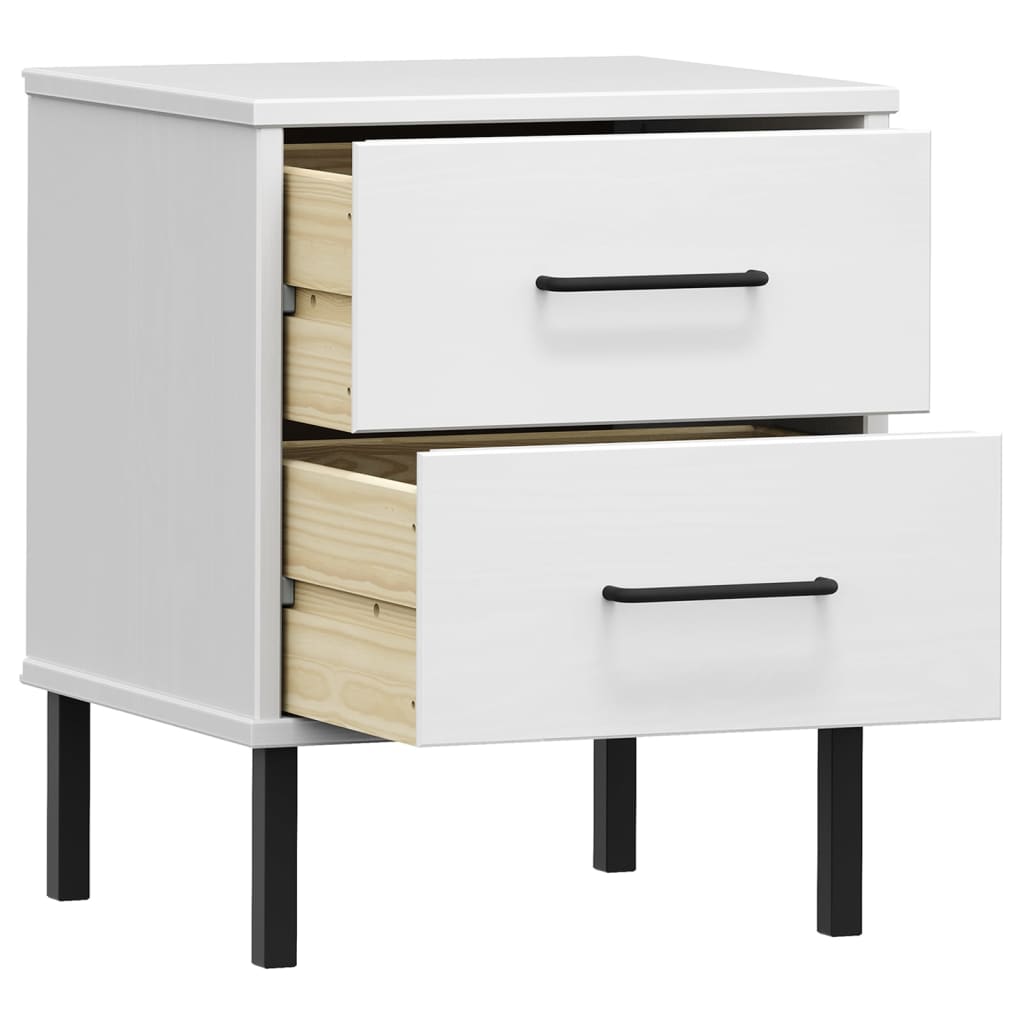 Mesita De Noche Patas De Metal Madera Maciza Pino Blanca Oslo_3