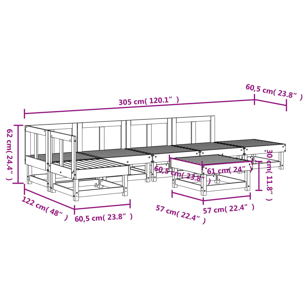 Vidaxl Juego De Muebles De Jardín 7 Piezas Madera Maciza De Pino Negro_2